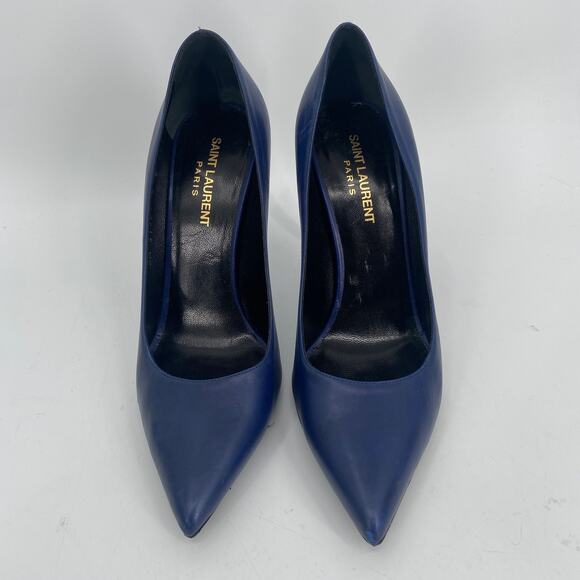 Saint Laurent Paris Pointed Toe Calfskin Pump Navy Blue - Picture 7 of 7